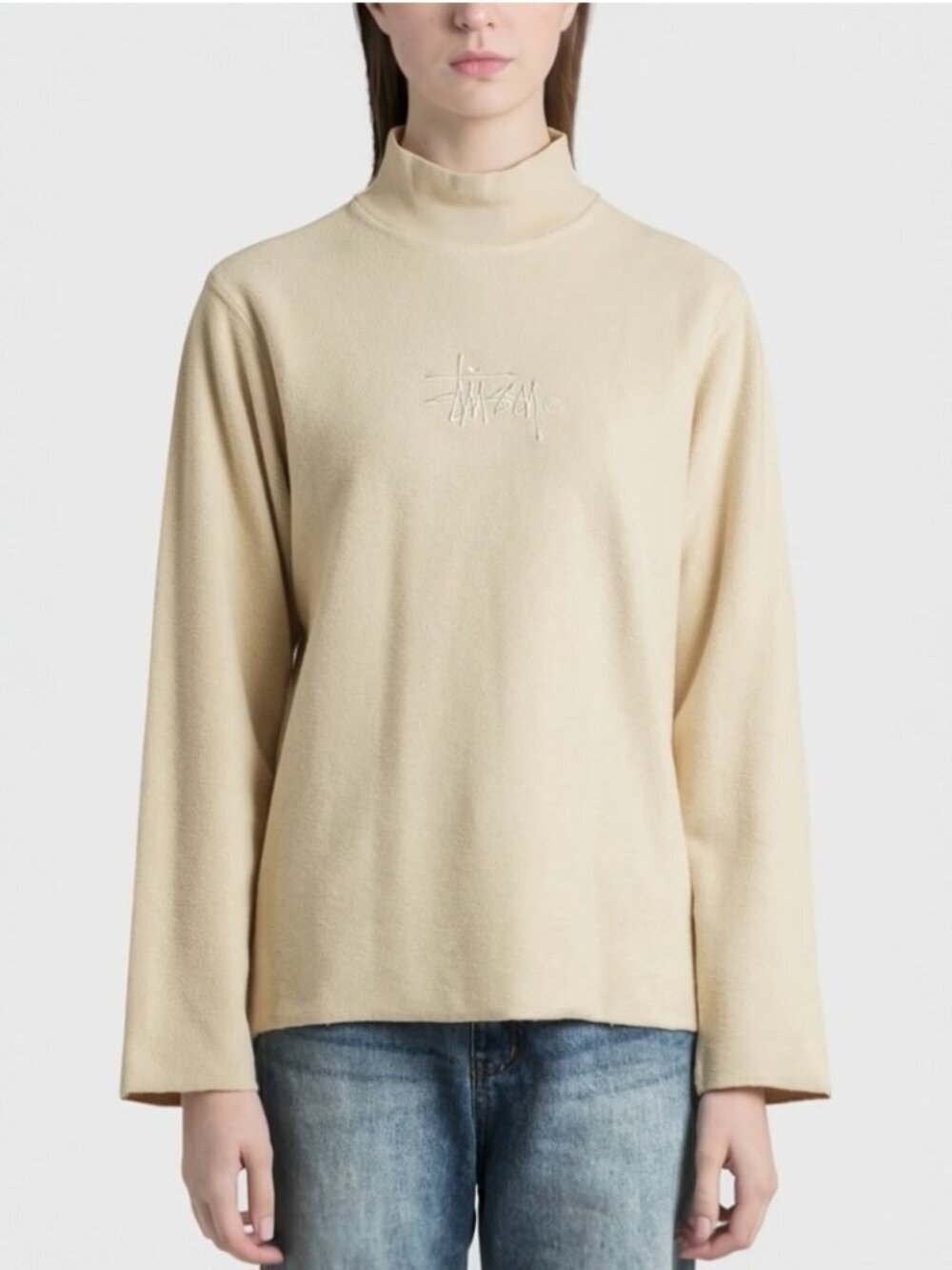 Stussy Mock Neck Pull Over Sweatshirt  Women’s Size XS Natural Cream